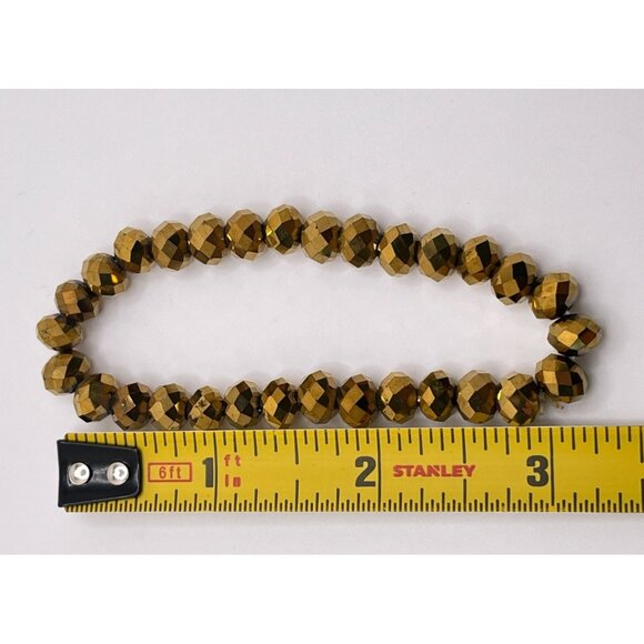 Gold Tone Faceted Bead Stretch Bracelet Vintage Metallic Beads - Picture 2 of 6